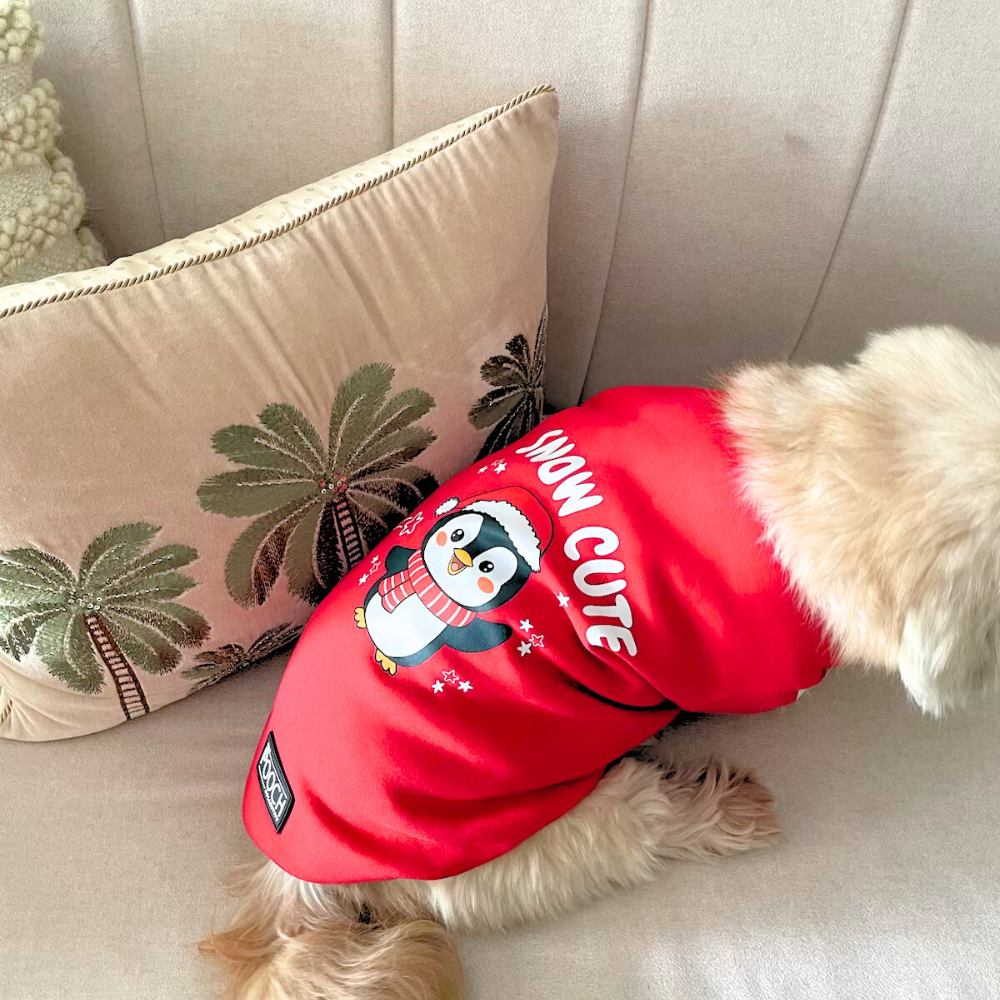 Snow Cute Dog Fleece sweatshirt ( Red )